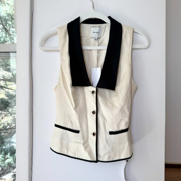 NWT Reformation Reba Top Vest Button Down Sleeveless Collar Cream Black - Picture 7 of 12